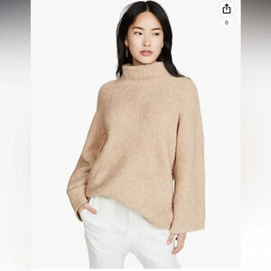 Theory Women's Brushed Wool-Camel-Blend Moving Rib Turtleneck, size large, $595